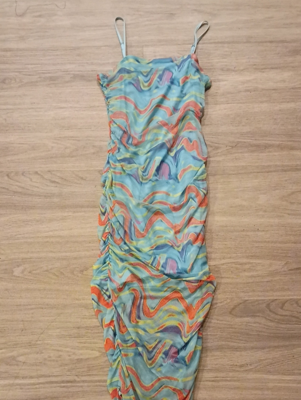 wild fable Light Blue Slip Dress with Rainbow Trim